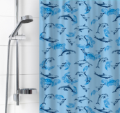 Штора п/э Дельфины голубые New для ванной комнаты. арт. 6984. Хозяйственные товары