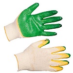 Перчатки  х/б с двойным латексным покрытием желто-зеленые