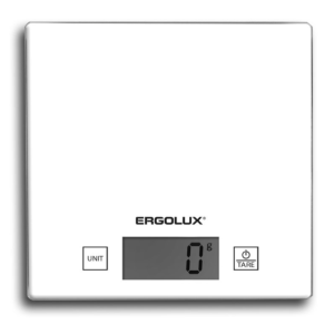 Весы кухонные «Ergolux» ELX-SK01-С01, белые, плоская стеклянная поверхность
