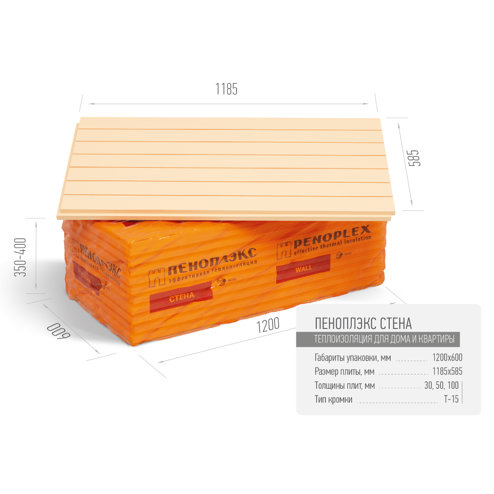 Экструзионный пенополистирол ПЕНОПЛЭКС СТЕНА® 50х585х1185 мм  Т-15